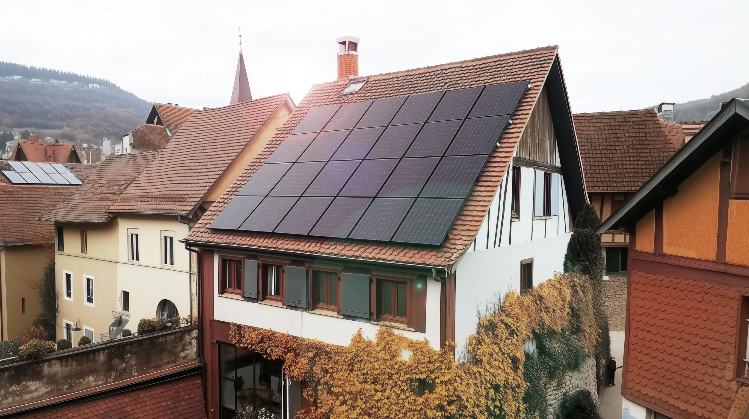 maison alsacienne et panneaux solaires